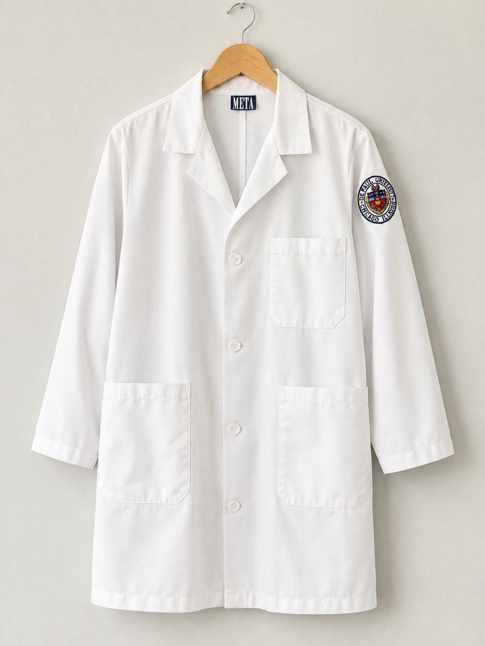 META DePaul University Chicago White Medical Lab Coat Nursing Large Uniform